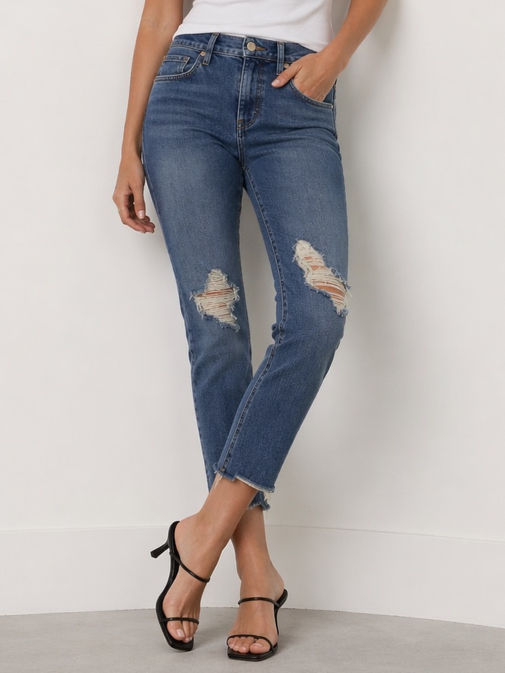 L'AGENCE Marcelle Slim High Rise Distressed Blue Jeans size 27 Cropped